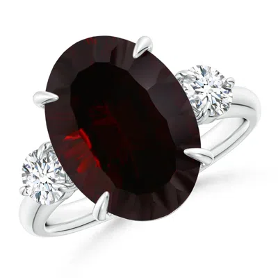 Angara Gia Certified Garnet Three Stone Ring With Diamonds In Red