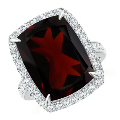 Angara Gia Certified Garnet Two Tone Cocktail Ring With Halo In Red
