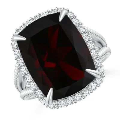 Angara Gia Certified Gia Certified Rectangular Cushion Garnet Split Shank Halo Ring In Purple