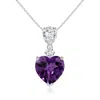Angara Gia Certified Heart-shaped Amethyst And Pear-shaped Diamond Pendant In White Gold/dark Purple