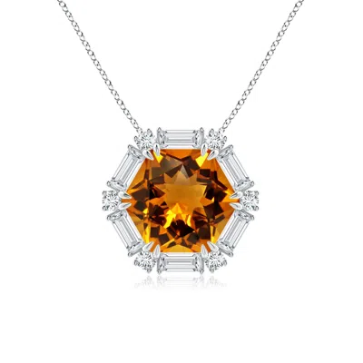 Angara Gia Certified Hexagonal Fancy-cut Citrine Halo Pendant In Orange