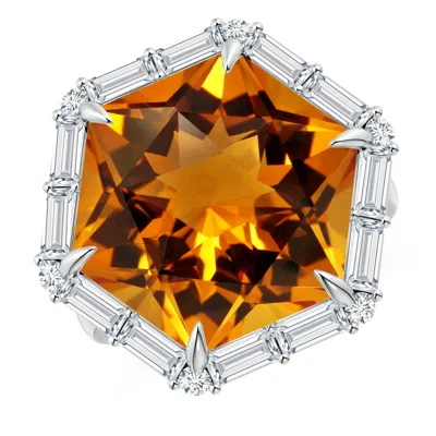 Angara Gia Certified Hexagonal Fancy-cut Citrine Halo Ring In Brown