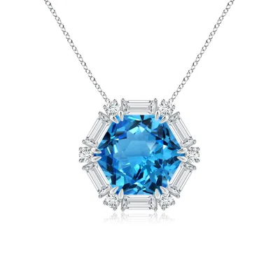 Angara Gia Certified Hexagonal Fancy-cut Swiss Blue Topaz Halo Pendant In Metallic