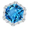 Angara Gia Certified Hexagonal Fancy-cut Swiss Blue Topaz Halo Ring In White Gold/swiss Blue