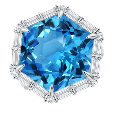 Angara Gia Certified Hexagonal Fancy-cut Swiss Blue Topaz Halo Ring