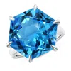 Angara Gia Certified Hexagonal Fancy-cut Swiss Blue Topaz Solitaire Ring In White Gold/swiss Blue