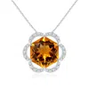 Angara Gia Certified Hexagonal Step-cut Citrine Floral Halo Pendant In White Gold/deep Golden