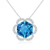 Angara Gia Certified Hexagonal Step-cut Swiss Blue Topaz Floral Halo Pendant In White Gold/swiss Blue