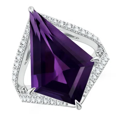 Angara Gia Certified Kite-shaped Step-cut Amethyst Halo Split Shank Ring In Purple