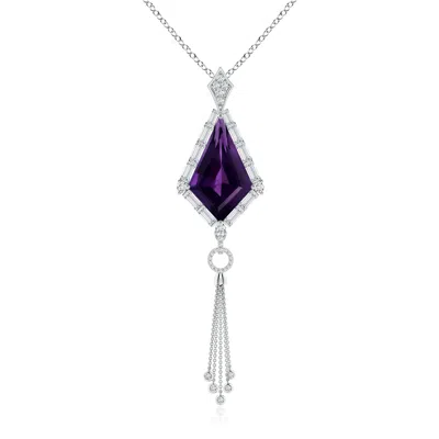 Angara Gia Certified Kite-shaped Step-cut Amethyst Tassel Drop Pendant In Metallic