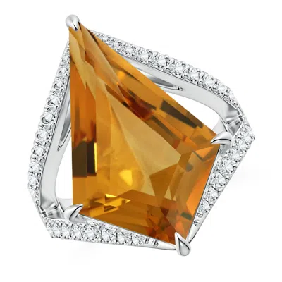 Angara Gia Certified Kite-shaped Step-cut Citrine Halo Split Shank Ring In Yellow