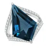 Angara Gia Certified Kite-shaped Step-cut London Blue Topaz Halo Split Shank Ring In White Gold/deep Greenish Blue