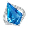 Angara Gia Certified Kite-shaped Step-cut Swiss Blue Topaz Halo Split Shank Ring In White Gold/swiss Blue