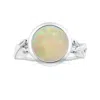 Angara Gia Certified Nature Inspired Bezel-set Round Opal Solitaire Ring In White Gold/milky With Medium Play Of Colour
