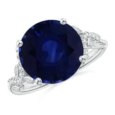 Angara Gia Certified Nature Inspired Blue Sapphire Ring With Marquise Diamonds