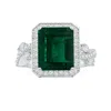 Angara Gia Certified Nature Inspired Emerald-cut Emerald Halo Ring With Diamonds In White Gold/medium Green