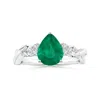 Angara Gia Certified Nature Inspired Pear-shaped Emerald Ring With Diamonds In White Gold/rich Medium Green