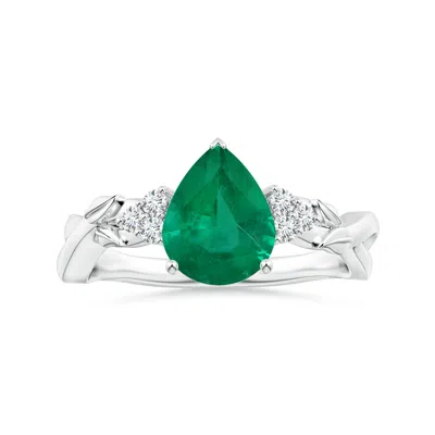 Angara Gia Certified Nature Inspired Pear-shaped Emerald Ring With Diamonds In Metallic