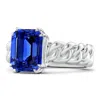 Angara Gia Certified Octagonal Blue Sapphire Cuban Chain Solitaire Ring In White Gold/medium To Rich Blue