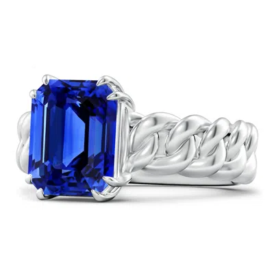Angara Gia Certified Octagonal Blue Sapphire Cuban Chain Solitaire Ring