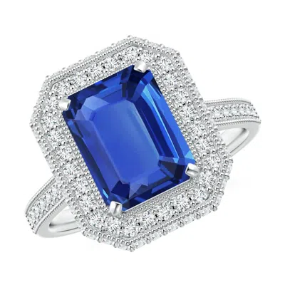 Angara Gia Certified Octagonal Blue Sapphire Halo Ring In White