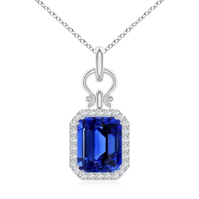 Angara Gia Certified Octagonal Blue Sapphire Horseshoe Halo Pendant