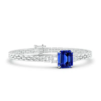 Angara Gia Certified Octagonal Blue Sapphire Rectangle Link Chain Bracelet In Metallic