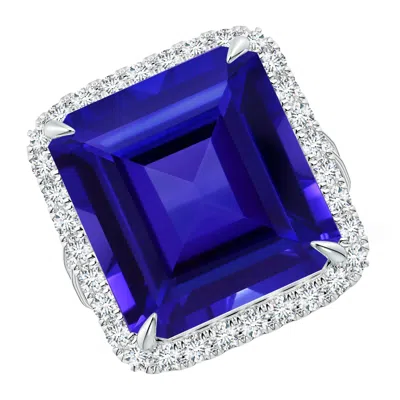 Angara Gia Certified Octagonal Tanzanite Halo Ring With Milgrain In Blue