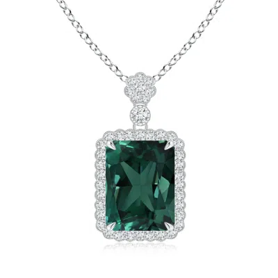 Angara Gia Certified Octagonal Teal Color Sapphire Floral Bale Pendant In Metallic