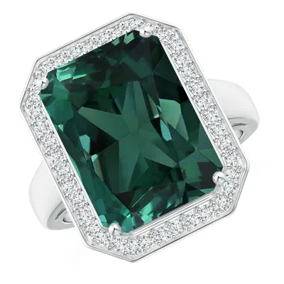 Angara Gia Certified Octagonal Teal Color Sapphire Ring With Diamonds In Green