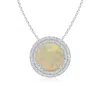 Angara Gia Certified Opal Double Halo Pendant In White Gold/milky With Low Play Of Colour