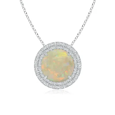 Angara Gia Certified Opal Double Halo Pendant In Metallic