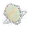 Angara Gia Certified Opal Floral Ring With Reverse Tapered Shank In White Gold/milky With Medium Play Of Colour