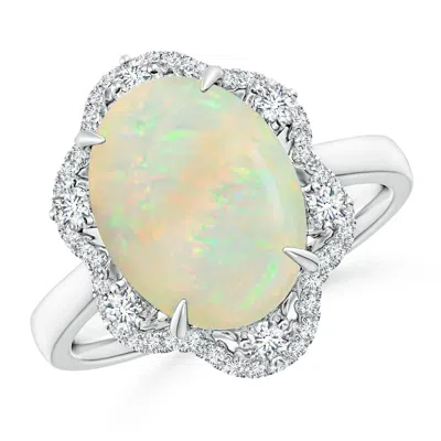 Angara Gia Certified Opal Floral Ring With Reverse Tapered Shank In Metallic