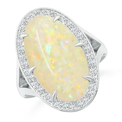 Angara Gia Certified Opal Split Shank Ring With Diamond Halo In Yellow