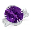 Angara Gia Certified Oval Amethyst Bypass Ring With Diamond Accents In White Gold/medium Dark Purple