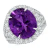 Angara Gia Certified Oval Amethyst Halo Ring With V-shaped Shank In White Gold/medium Dark Purple