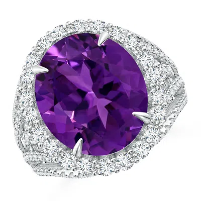 Angara Gia Certified Oval Amethyst Halo Ring With V-shaped Shank In Metallic