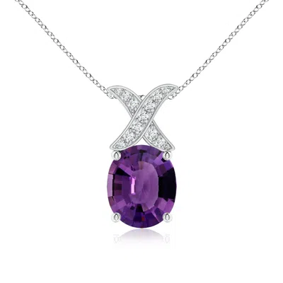 Angara Gia Certified Oval Amethyst Xo Pendant With Diamonds In Purple