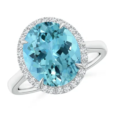 Angara Gia Certified Oval Aquamarine Cathedral Ring In Metallic
