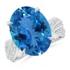 Angara Gia Certified Oval Aquamarine Crossover Shank Ring In White Gold/swiss Blue