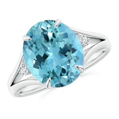 Angara Gia Certified Oval Aquamarine Ring With Diamond Accents In Blue