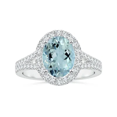 Angara Gia Certified Oval Aquamarine Split Shank Halo Ring In Blue