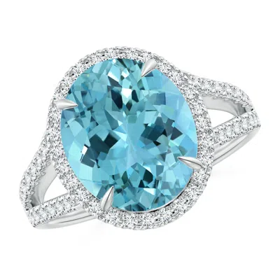 Angara Gia Certified Oval Aquamarine Split Shank Ring With Halo In Blue