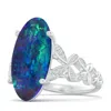 Angara Gia Certified Oval Black Opal Diamond Studded Butterfly Cocktail Ring In White Gold/black, Dark Grey & Blue Color With High Play Of Colour