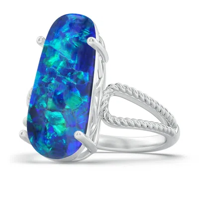 Angara Gia Certified Oval Black Opal Twist Rope Split Shank Ring In Blue