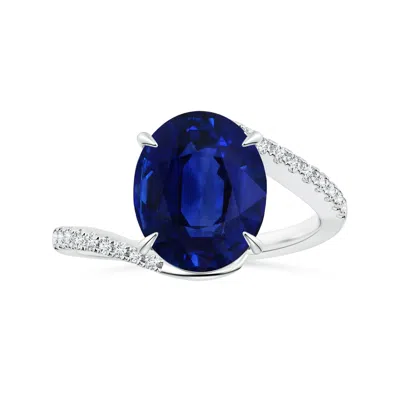 Angara Gia Certified Oval Blue Sapphire Claw-set Bypass Ring With Diamonds