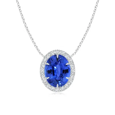 Angara Gia Certified Oval Blue Sapphire Ellipse Halo Pendant