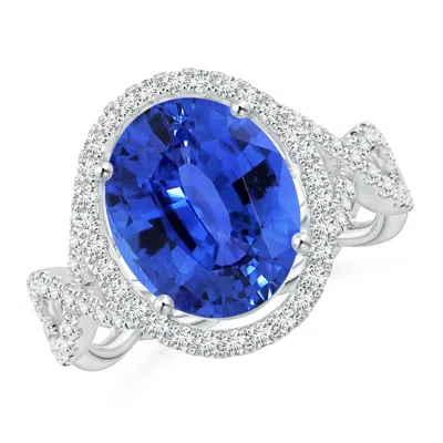 Angara Gia Certified Oval Blue Sapphire Floating Halo Engagement Ring In Metallic