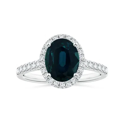 Angara Gia Certified Oval Blue Sapphire Halo Ring With Diamond Accents In Metallic